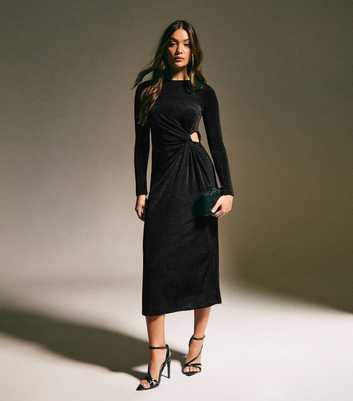 Black Knotted Side Cut Out Midi Dress