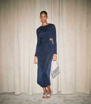 Navy Knotted Side Cut Out Midi Dress