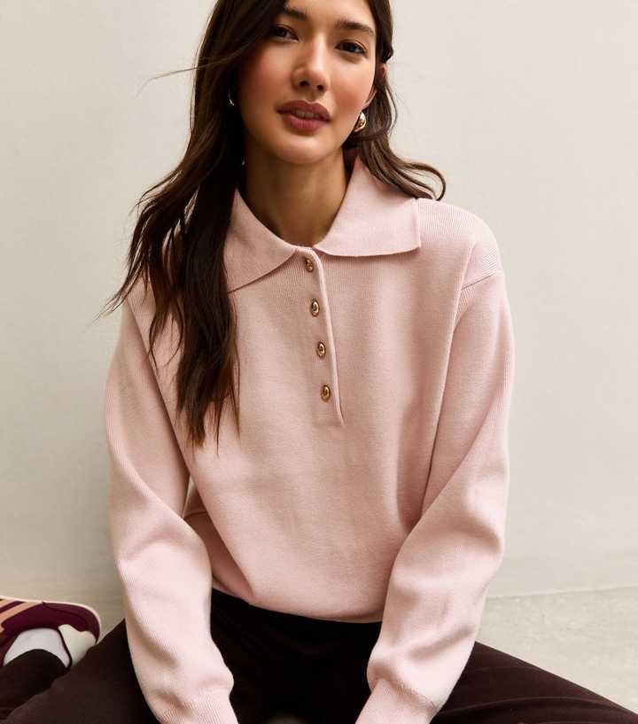 Light Pink Metallic Button Polo Shirt