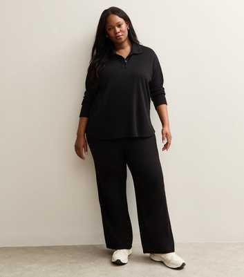 Curves Black Soft Touch Wide Leg Trousers