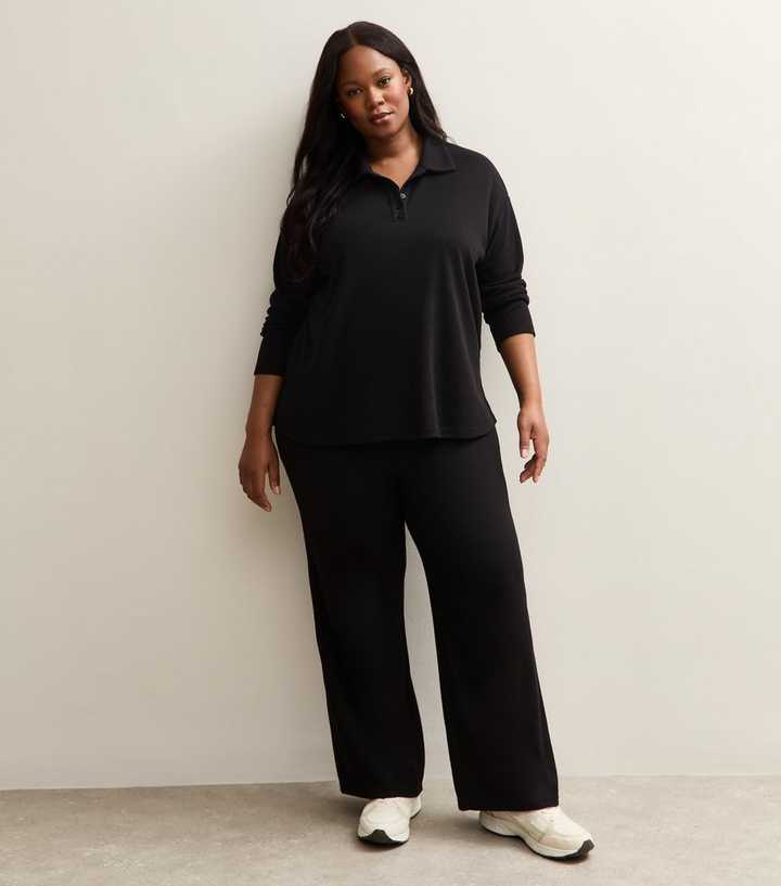 Curves Black Soft Touch Wide Leg Trousers