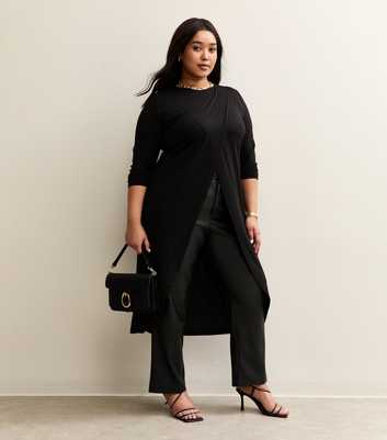 Curves Black Soft Touch Longline Wrap Top