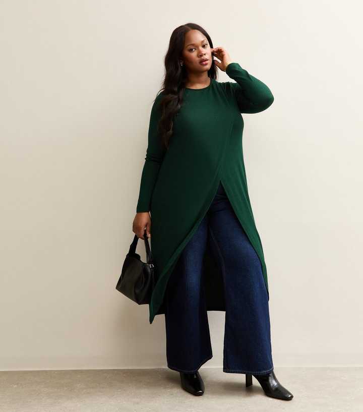 Curves Dark Green Soft Touch Longline Wrap Top