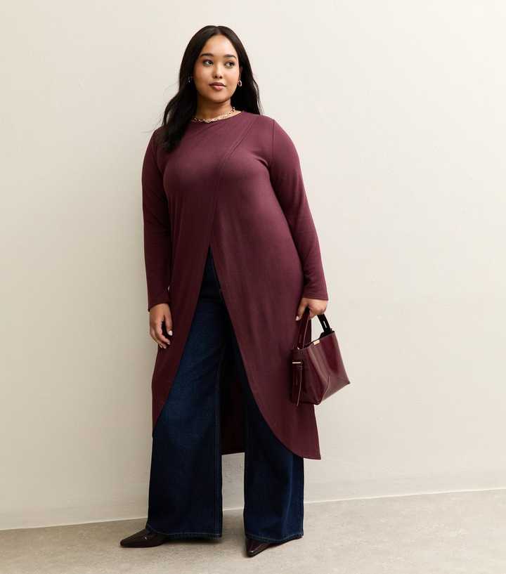 Curves Dark Burgundy Soft Touch Longline Wrap Top