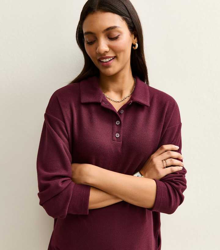 Maternity Burgundy Soft Touch Longline Polo Top
