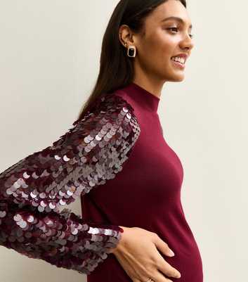 Maternity Burgundy Soft Touch Sequin Sleeve Top