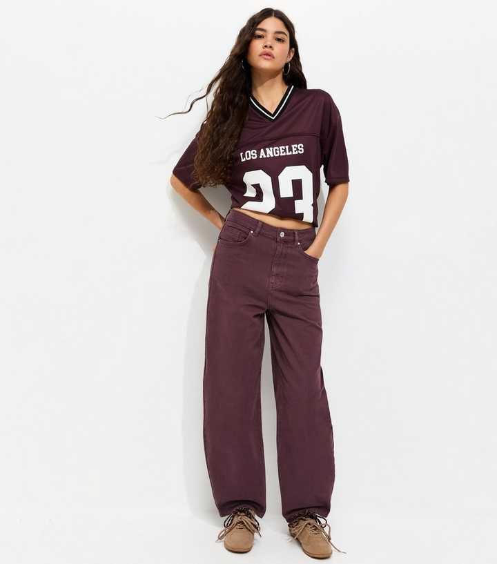 Burgundy Barrel Leg Jeans