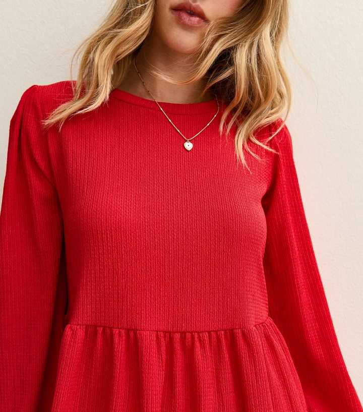 Bright Red Long Sleeve Smock Mini Dress | New Look Bright Red Long Sleeve Smock Mini Dress | New Look