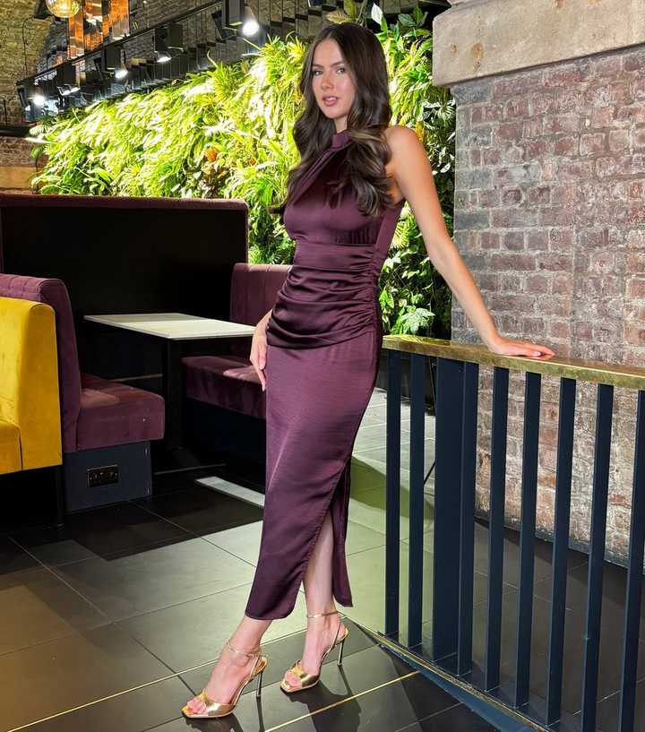 AX Paris Satin Purple Halter Neck Midi Dress