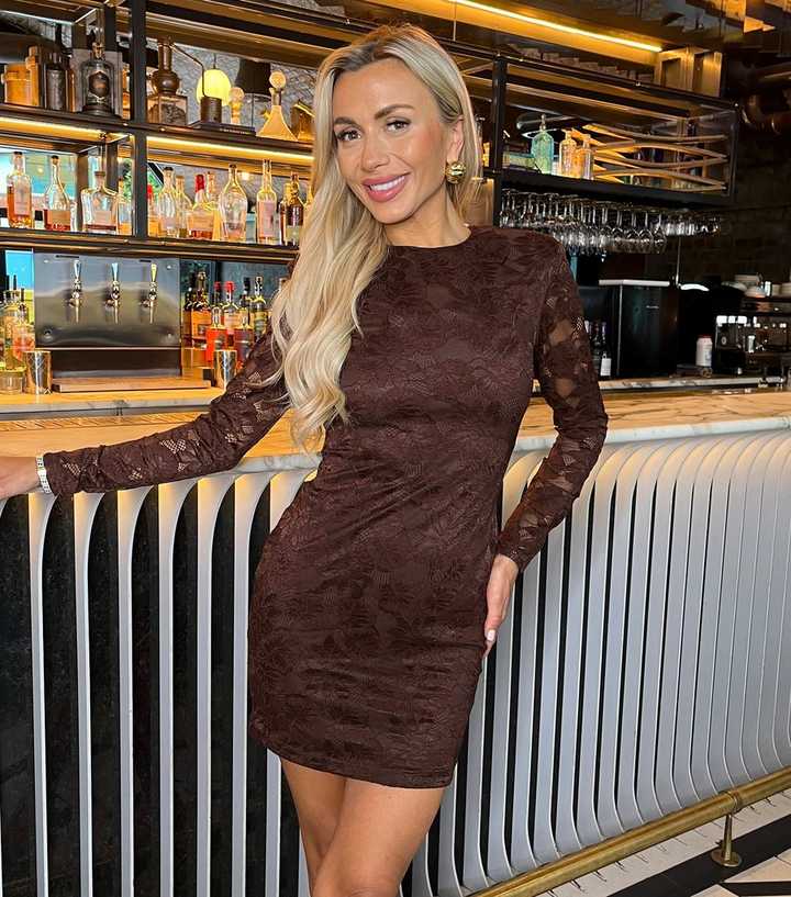 AX Paris Dark Brown Lace Bodycon Mini Dress