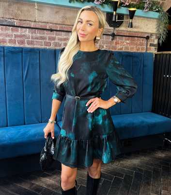 AX Paris Teal Printed Frill Hem Mini Dress