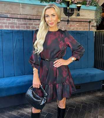 AX Paris Dark Purple Printed Frill Hem Mini Dress