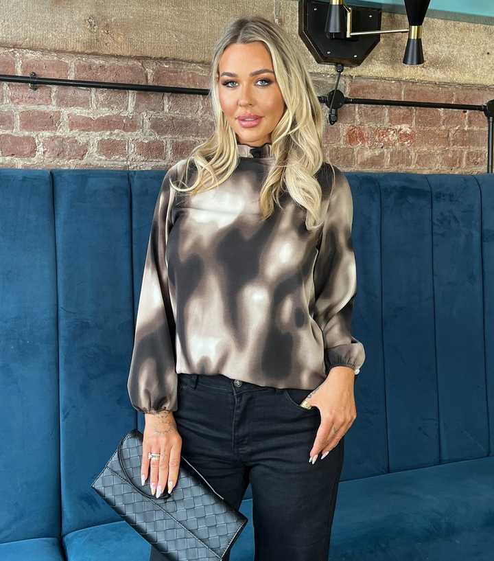 AX Paris Brown Abstract Print Long Sleeve Blouse