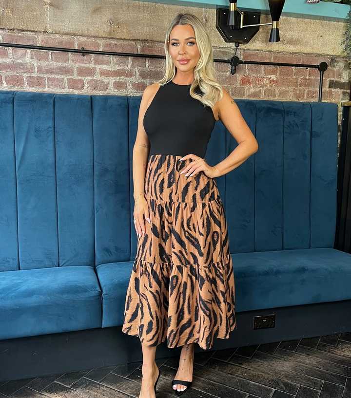 AX Paris Black and Brown Tiered Midi Dress