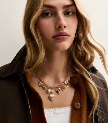 Gold Tone Embellished Heart Necklace