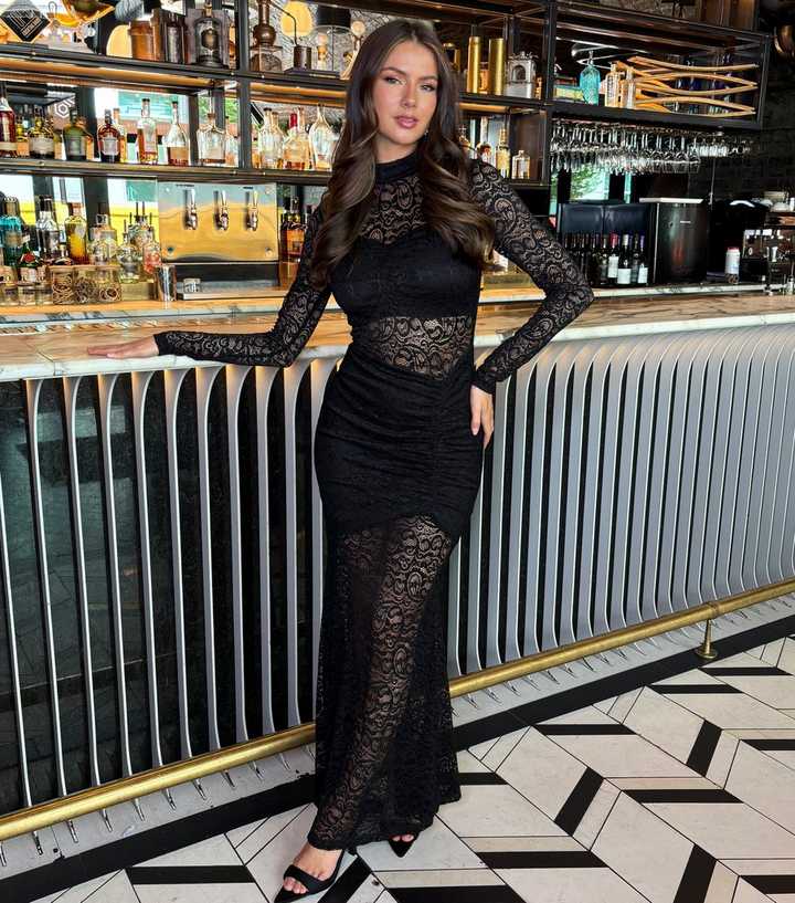 AX Paris Black Lace Fishtail Maxi Dress New Look