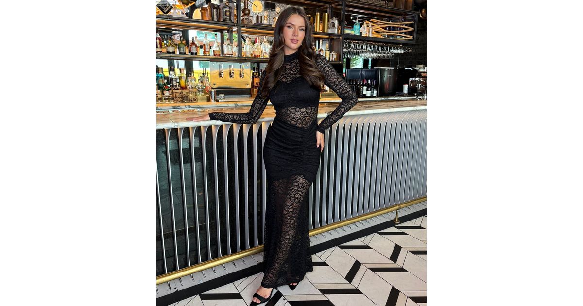 AX Paris Black Lace Fishtail Maxi Dress | New Look