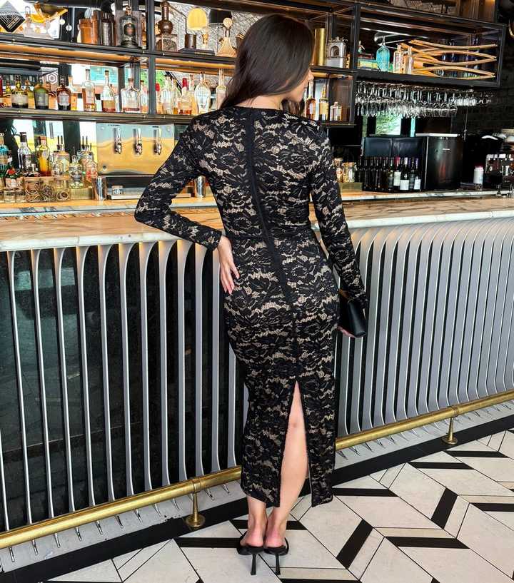 AX Paris Black Lace Long Sleeve Midi Dress | New Look