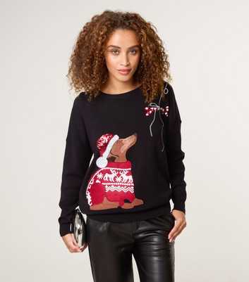 Blue Vanilla Black Christmas Dog Sequin Embellished Jumper