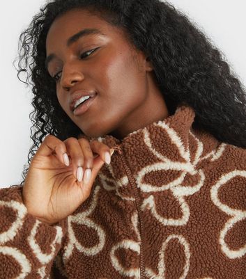 Skinnydip Light Brown Doodle Flower Borg Jacket | New Look