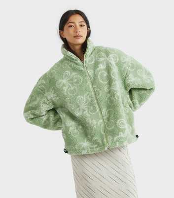 Skinnydip Green Cherry Pattern Borg Jacket