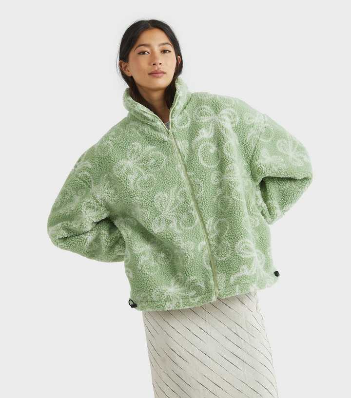 Skinnydip Green Cherry Pattern Borg Jacket