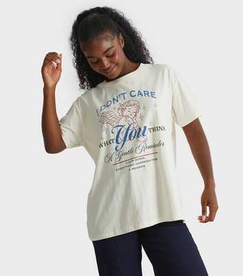 Skinnydip Cream I Don't Care Print T-Shirt