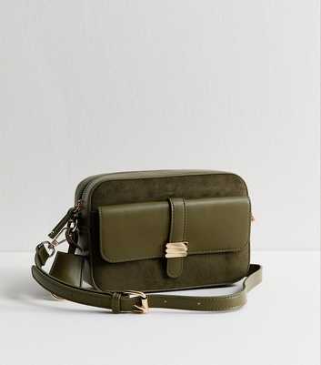 Dark Khaki Faux Leather Front Pocket Crossbody Bag