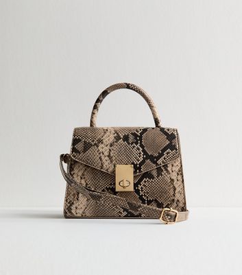 Grey Snakeskin Effect Faux Leather Twist Lock Crossbody Bag New Look