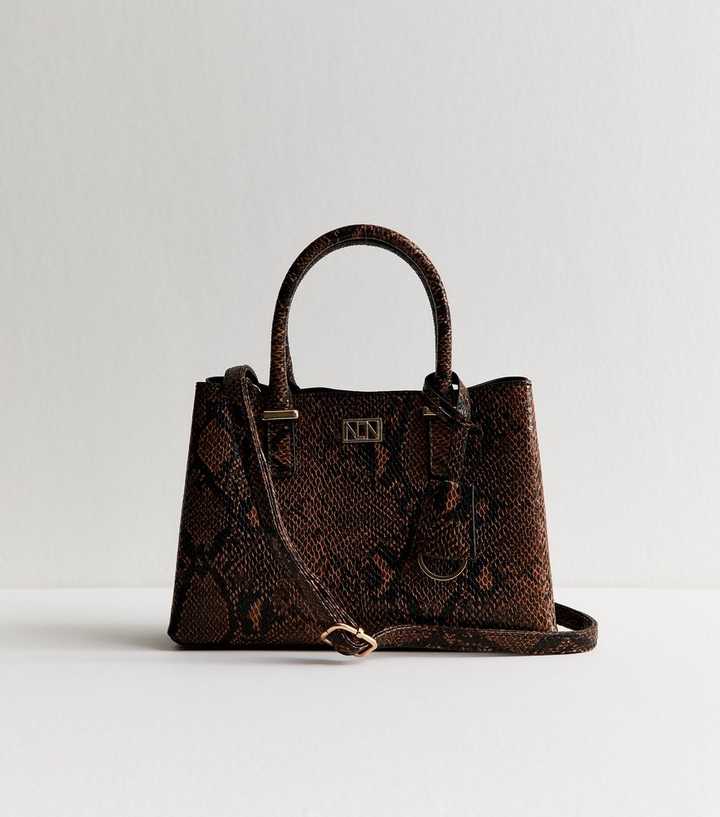 Brown Snakeskin Effect Faux Leather Tote Bag