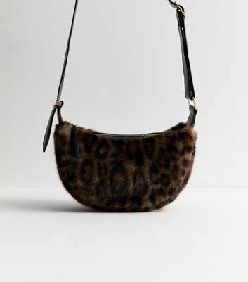 Brown Leopard Print Faux Fur Cross Body Bag
