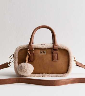 Tan Faux Suede Borg Trim Bowler Bag