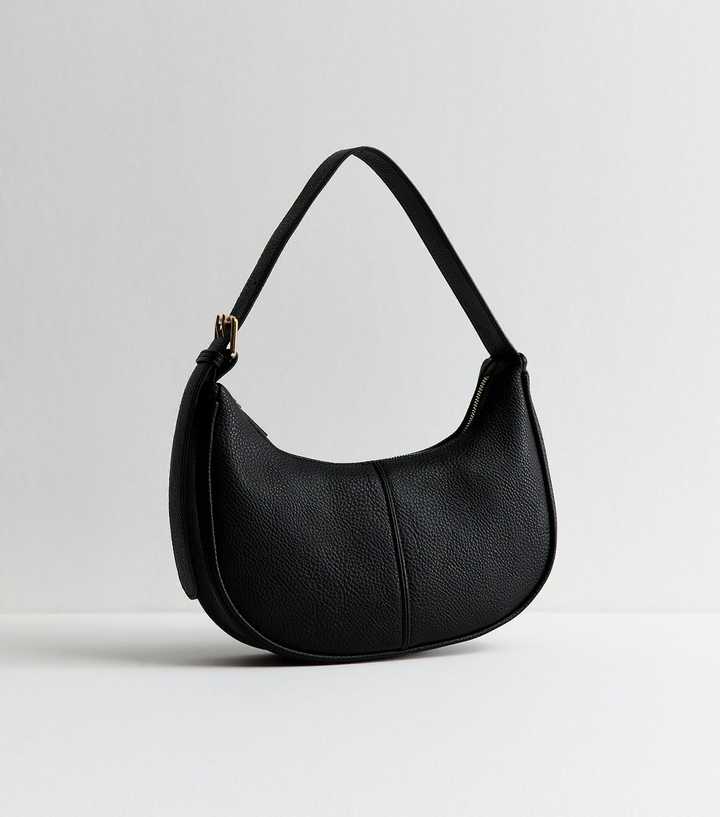 Black Faux Leather Scoop Shoulder Bag