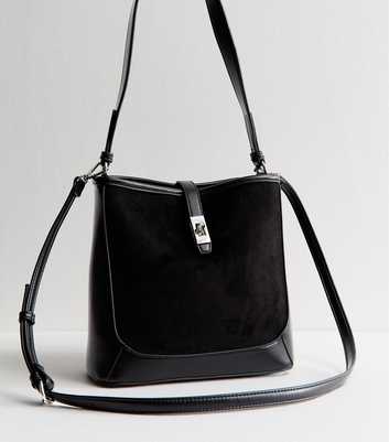 Black Faux Suede Bucket Bucket Bag