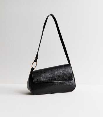 Black Textured Faux Leather Asymmetric Shoulder Bag