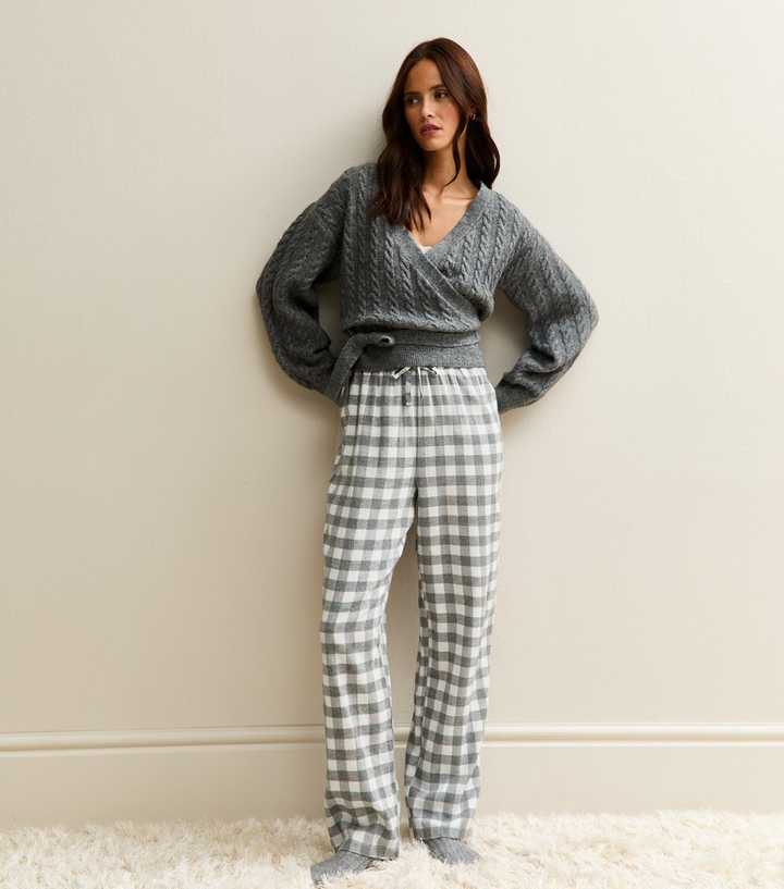 Grey Woven Check Print Pyjama Bottoms