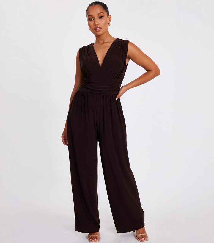 QUIZ Petite Brown Wide Leg Jumpsuit