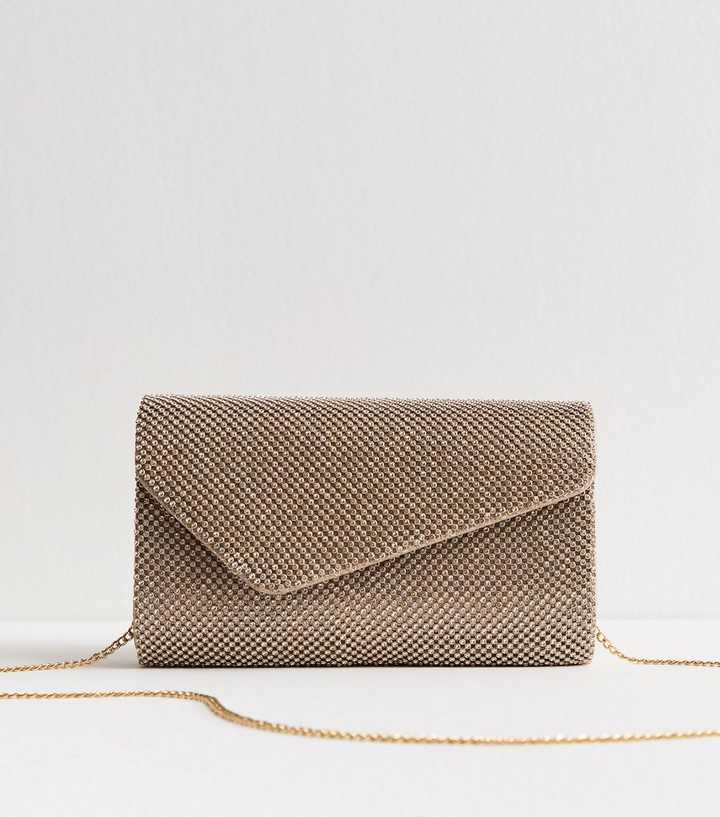 Gold Asymmetric Flap Diamante Embellished Clutch