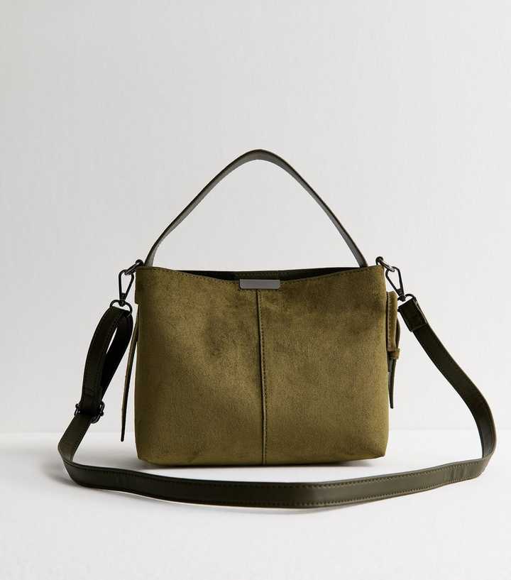 Khaki Faux Suede Bucket Bag