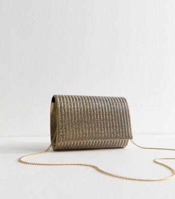 Gold Sparkle Clutch Bag New Look