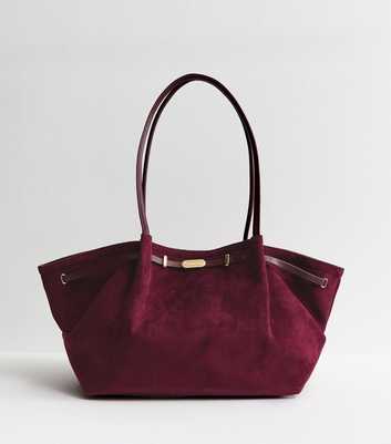 Burgundy Faux Suede Winged Tote Bag