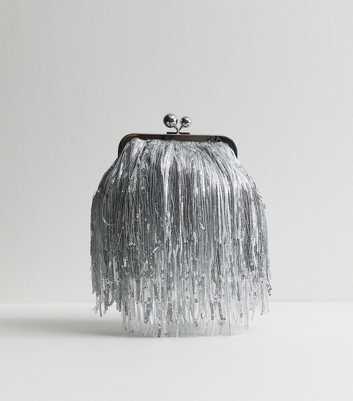 Silver Fringe Sequin Clutch Bag