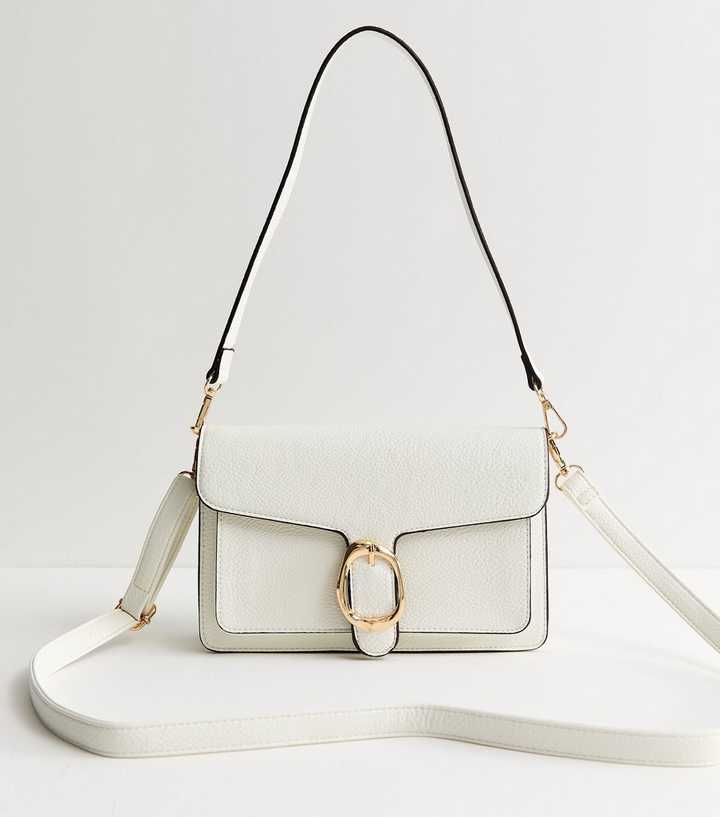 White Buckle Flap Shoulder Bag