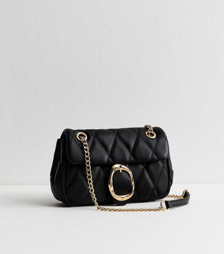 Black Quilted Faux Leather Chain Strap Bag