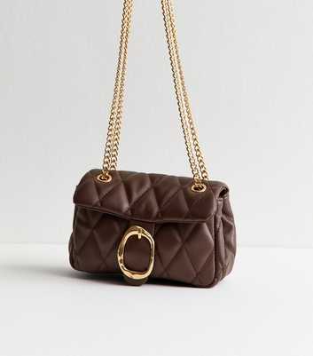 Dark Brown Quilted Faux Leather Chain Strap Bag