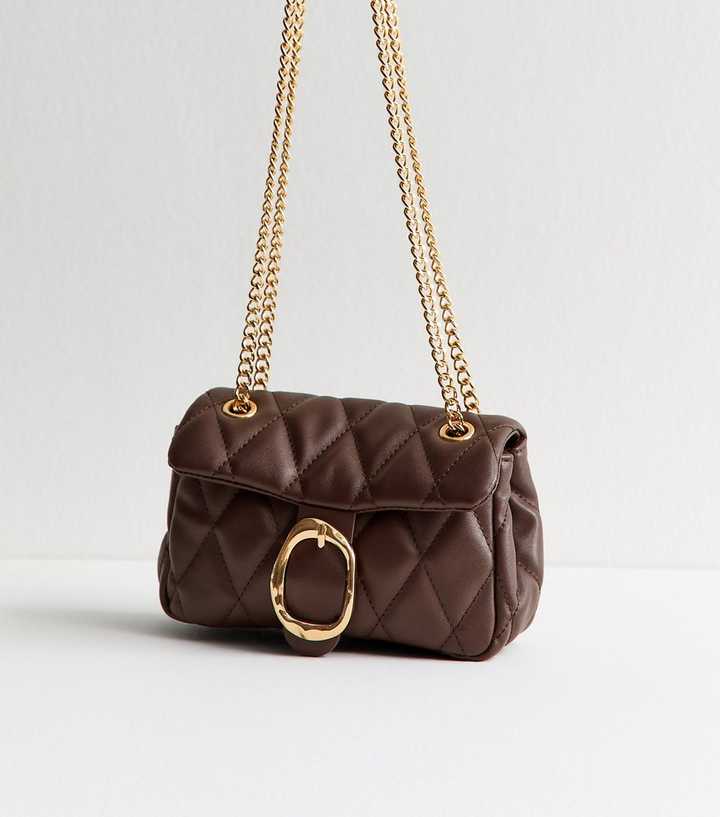 Dark Brown Quilted Faux Leather Chain Strap Bag