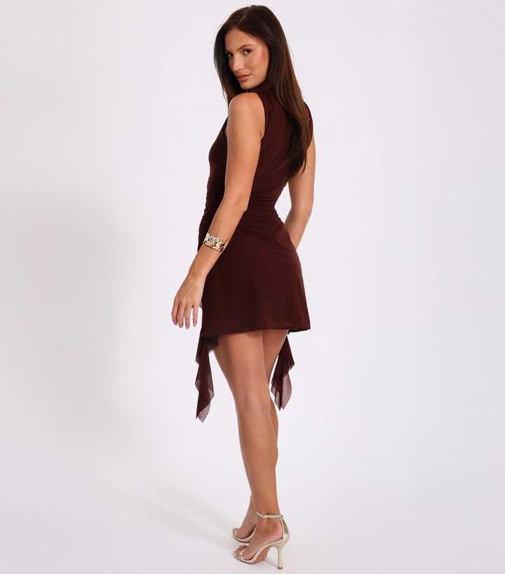 QUIZ Brown Draped Panel Ruched Mini Dress New Look