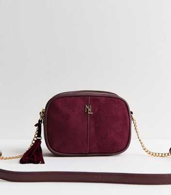Burgundy Faux Suede Panel Cross Body Bag