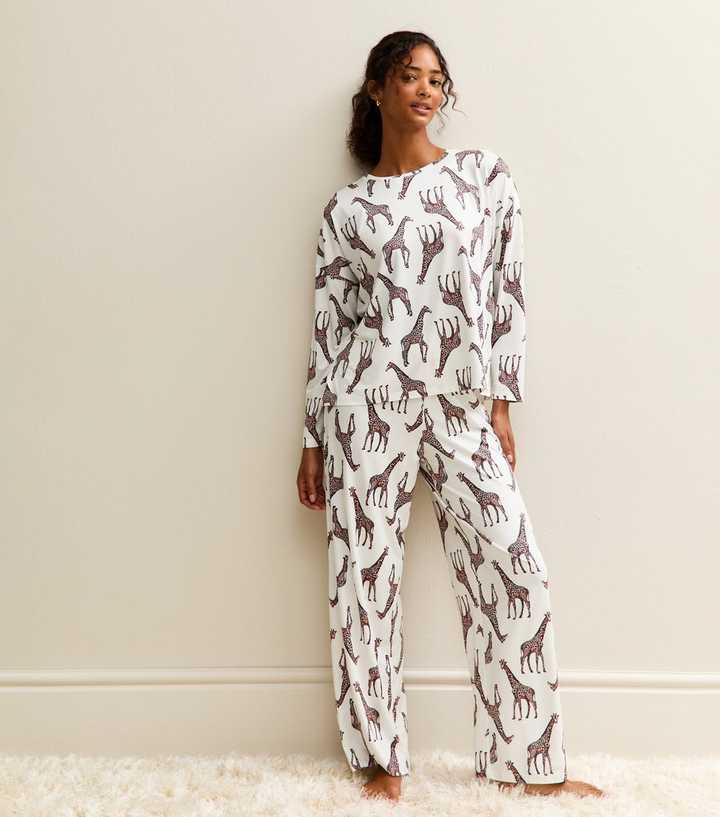 Cream Giraffe Print Pyjama Set