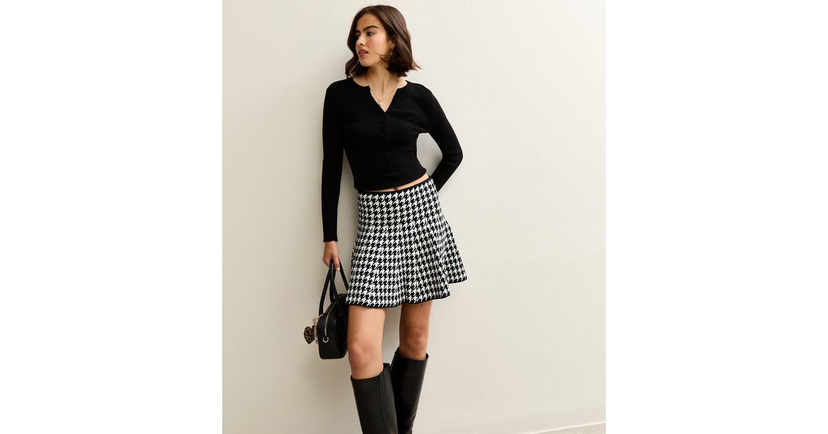 Black Dogtooth Check A-Line Mini Skirt New Look